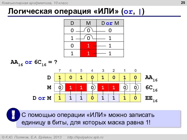 Логическая операция «ИЛИ» (or, |) D D or M M