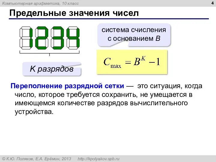 Предельные значения чисел система счисления с основанием B K разрядов