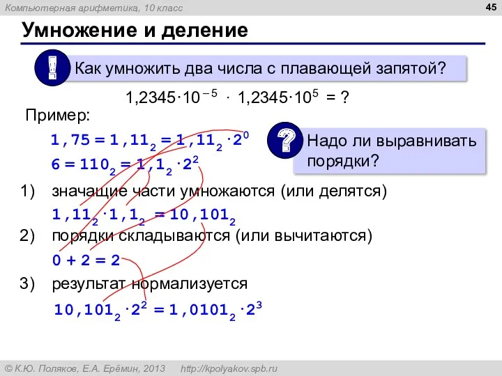 Умножение и деление 1,2345·10 – 5 · 1,2345·105 = ?