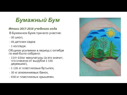 Итоги 2017-2018 учебного года В Бумажном Буме приняло участие: -