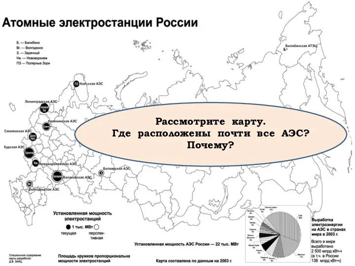 Рассмотрите карту. Где расположены почти все АЭС? Почему?