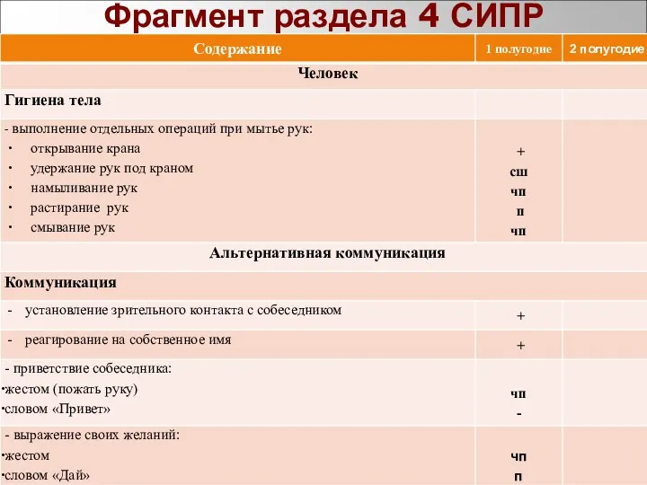 Фрагмент раздела 4 СИПР