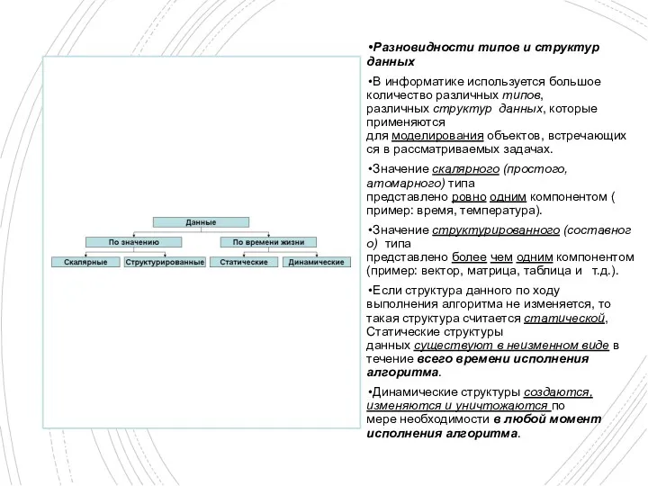 Разновидности типов и структур данных В информатике используется большое количество