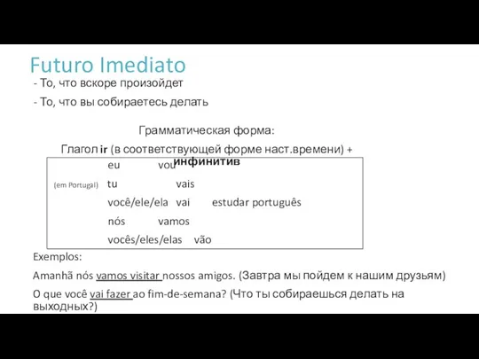 Futuro Imediato - То, что вскоре произойдет - То, что вы собираетесь делать