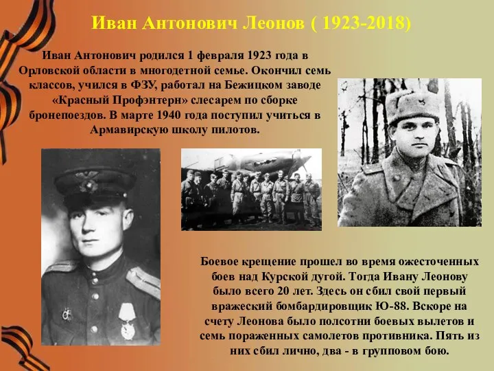 Иван Антонович Леонов ( 1923-2018) Иван Антонович родился 1 февраля