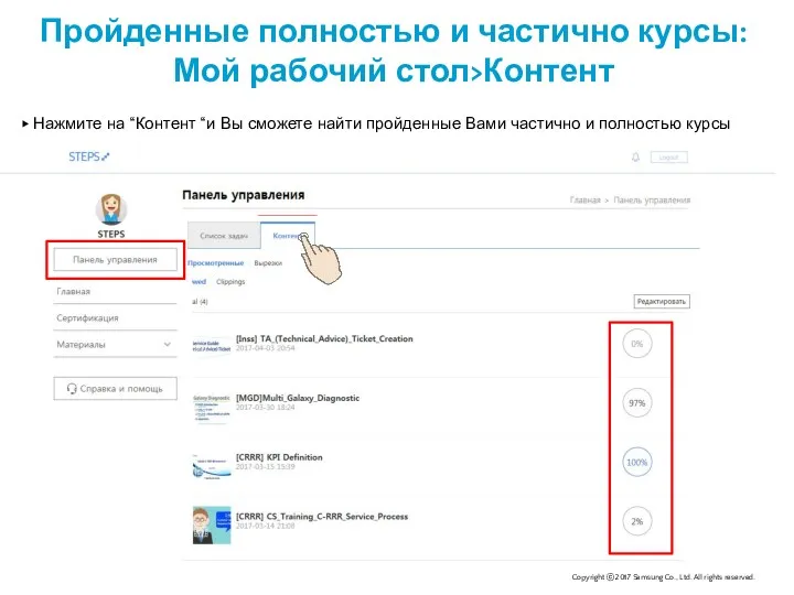 Пройденные полностью и частично курсы: Мой рабочий стол>Контент ▶ Нажмите