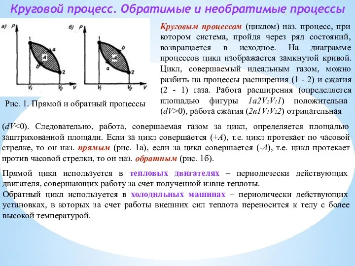 Круговой процесс. Обратимые и необратимые процессы Круговым процессом (циклом) наз.