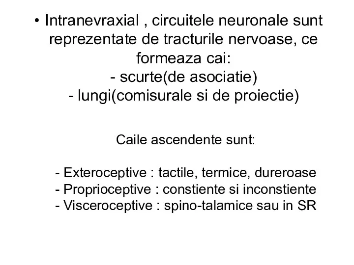 Intranevraxial , circuitele neuronale sunt reprezentate de tracturile nervoase, ce