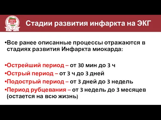 Стадии развития инфаркта на ЭКГ Все ранее описанные процессы отражаются