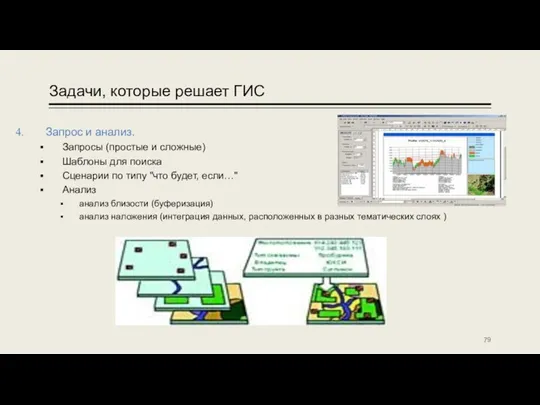 Задачи, которые решает ГИС Запрос и анализ. Запросы (простые и