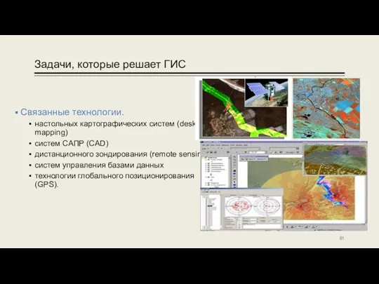 Задачи, которые решает ГИС Связанные технологии. настольных картографических систем (desktop