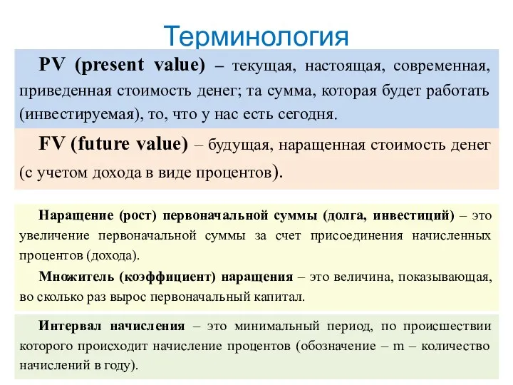 Терминология PV (present value) – текущая, настоящая, современная, приведенная стоимость