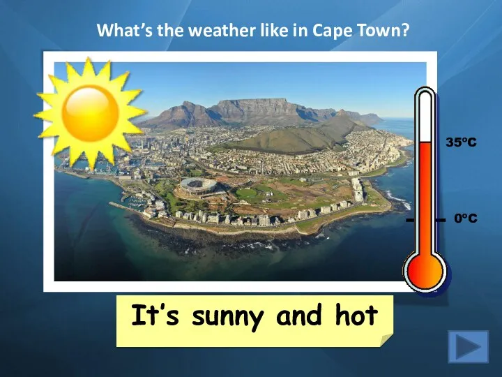 What’s the weather like in Cape Town? It’s sunny and hot 35ºC