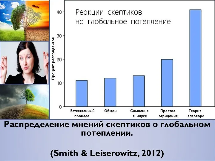 Распределение мнений скептиков о глобальном потеплении. (Smith & Leiserowitz, 2012)