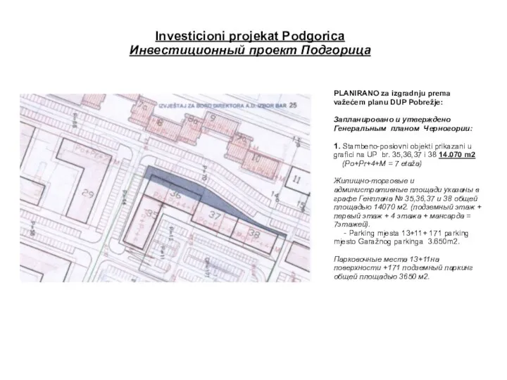 Investicioni projekat Podgorica Инвестиционный проект Подгорица PLANIRANO za izgradnju prema