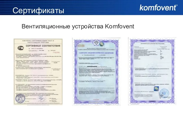 Сертификаты Вентиляционные устройства Komfovent