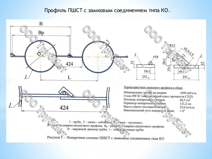 Профиль ПШСТ с замковым соединением типа КО.