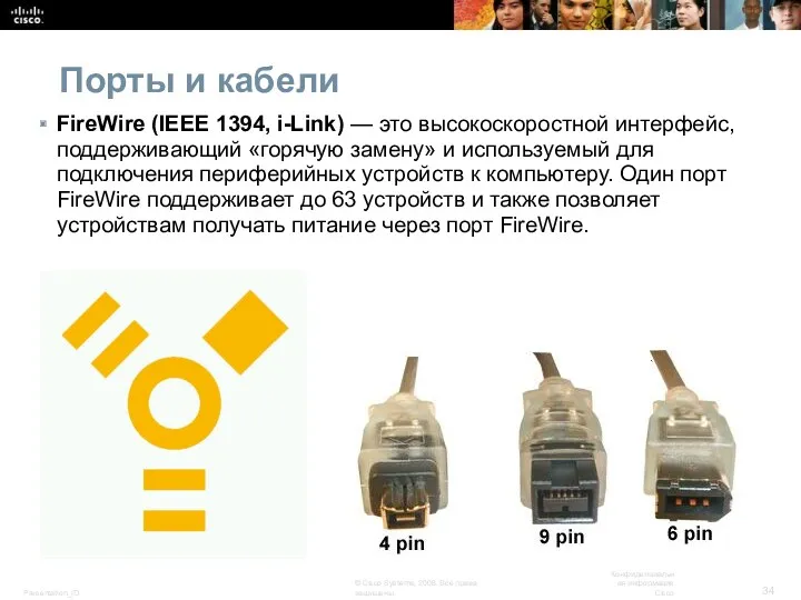 Порты и кабели FireWire (IEEE 1394, i-Link) — это высокоскоростной