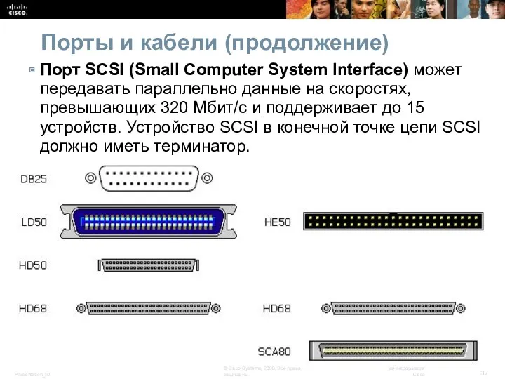 Порты и кабели (продолжение) Порт SCSI (Small Computer System Interface)