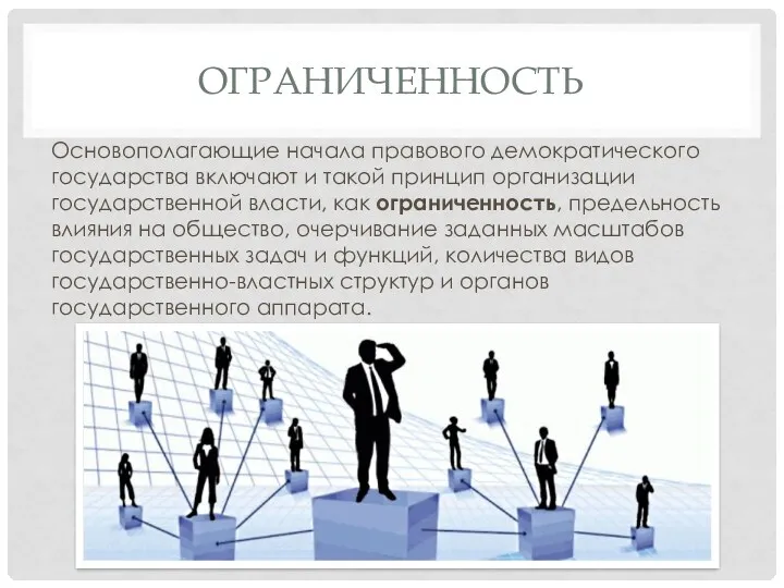 ОГРАНИЧЕННОСТЬ Основополагающие начала правового демократического государства включают и такой принцип