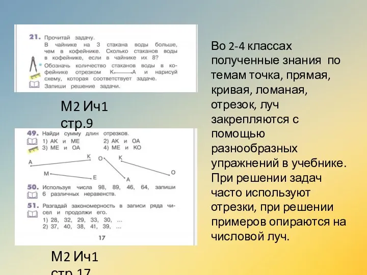 Во 2-4 классах полученные знания по темам точка, прямая, кривая,