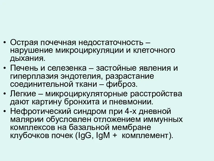 Острая почечная недостаточность – нарушение микроциркуляции и клеточного дыхания. Печень