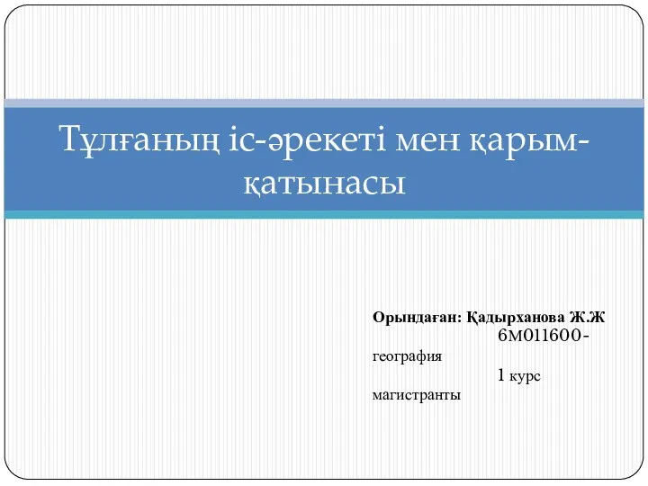 Тұлғаның іс-әрекеті мен қарым-қатынасы Орындаған: Қадырханова Ж.Ж 6М011600-география 1 курс магистранты