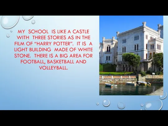 MY SCHOOL IS LIKE A CASTLE WITH THREE STORIES AS
