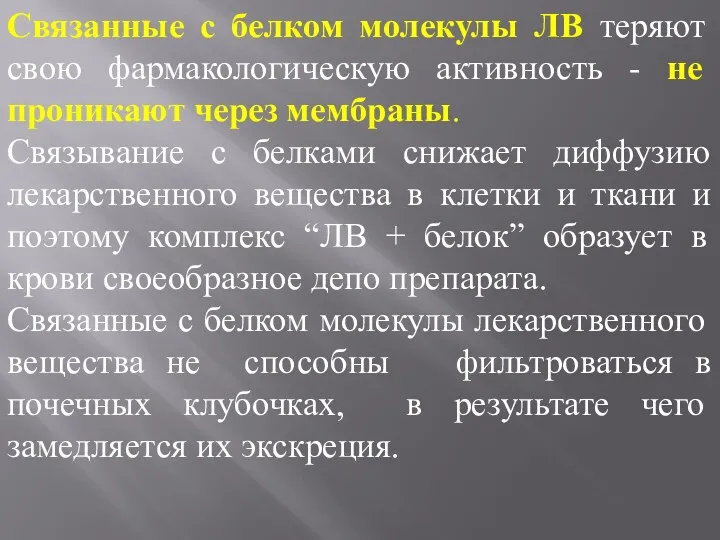 Связанные с белком молекулы ЛВ теряют свою фармакологическую активность -