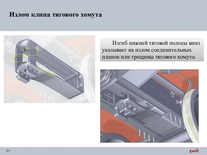 Изгиб нижней тяговой полосы вниз указывает на излом соединительных планок