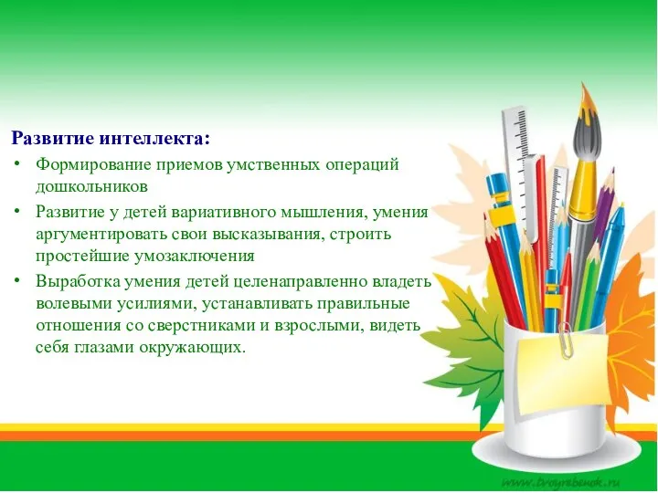 Развитие интеллекта: Формирование приемов умственных операций дошкольников Развитие у детей