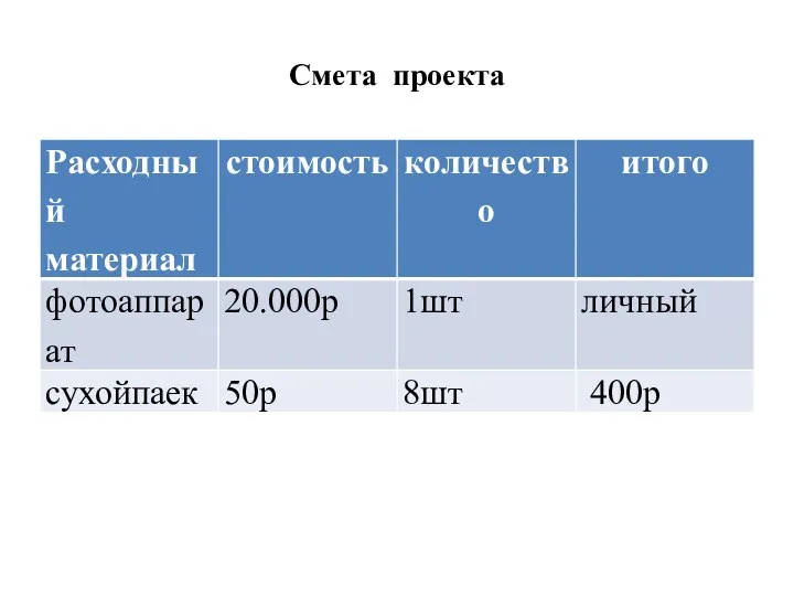 Смета проекта