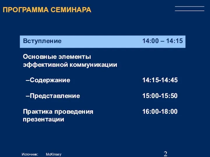 ПРОГРАММА СЕМИНАРА Вступление Основные элементы эффективной коммуникации Содержание Представление Практика