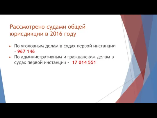 Рассмотрено судами общей юрисдикции в 2016 году По уголовным делам в судах первой