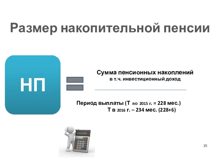 Размер накопительной пенсии 35 НП Сумма пенсионных накоплений в т.ч.