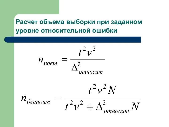 Расчет объема выборки при заданном уровне относительной ошибки