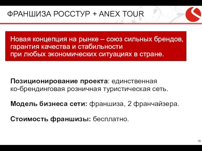 ФРАНШИЗА РОССТУР + ANEX TOUR Новая концепция на рынке – союз сильных брендов,