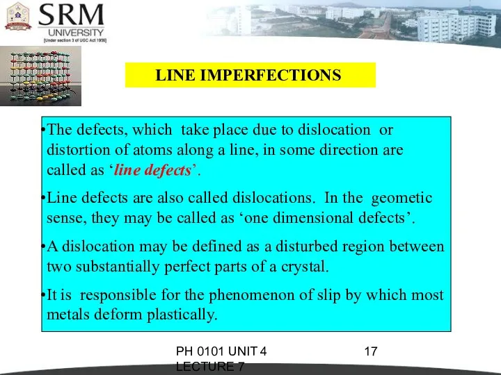 PH 0101 UNIT 4 LECTURE 7 LINE IMPERFECTIONS The defects, which take place