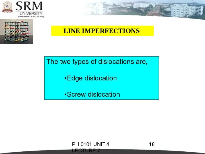 PH 0101 UNIT 4 LECTURE 7 LINE IMPERFECTIONS The two types of dislocations