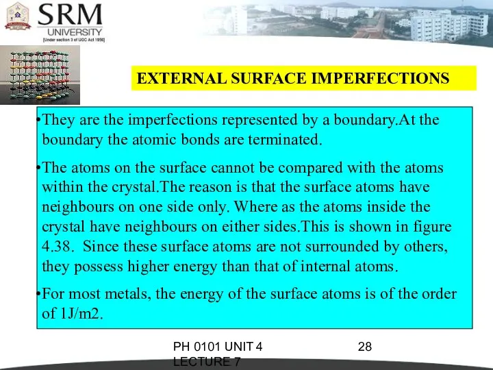 PH 0101 UNIT 4 LECTURE 7 EXTERNAL SURFACE IMPERFECTIONS They are the imperfections