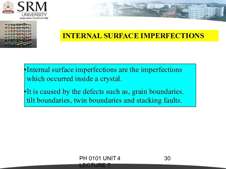 PH 0101 UNIT 4 LECTURE 7 INTERNAL SURFACE IMPERFECTIONS Internal surface imperfections are