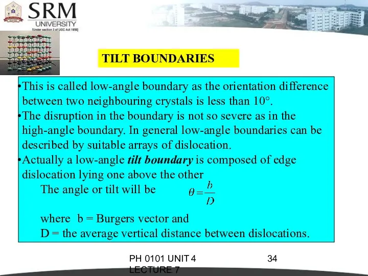 PH 0101 UNIT 4 LECTURE 7 TILT BOUNDARIES This is called low-angle boundary