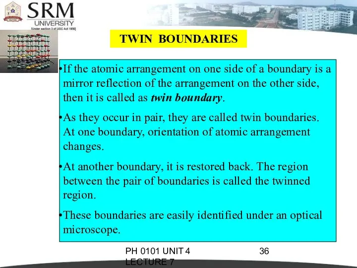 PH 0101 UNIT 4 LECTURE 7 TWIN BOUNDARIES If the atomic arrangement on