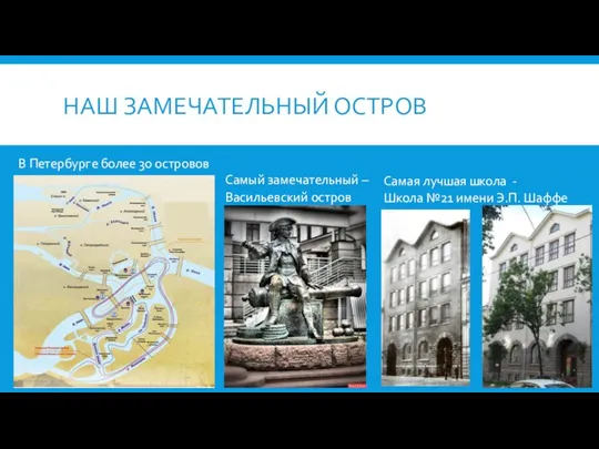 НАШ ЗАМЕЧАТЕЛЬНЫЙ ОСТРОВ В Петербурге более 30 островов Самый замечательный – Васильевский остров