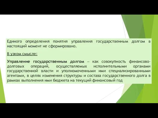 Единого определения понятия управления государственным долгом в настоящий момент не