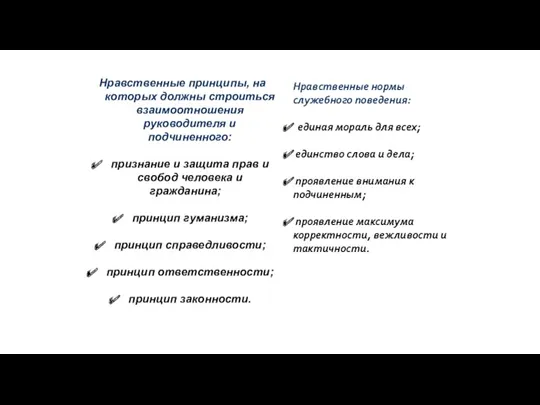 Нравственные принципы, на которых должны строиться взаимоотношения руководителя и подчиненного: признание и защита