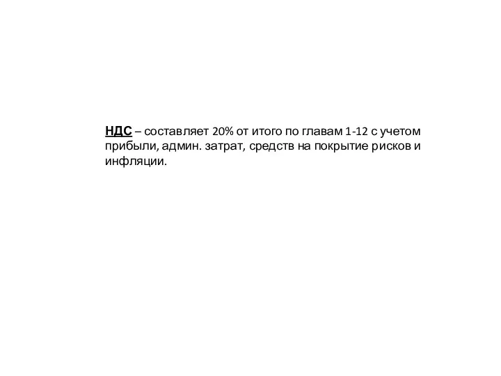 НДС – составляет 20% от итого по главам 1-12 с