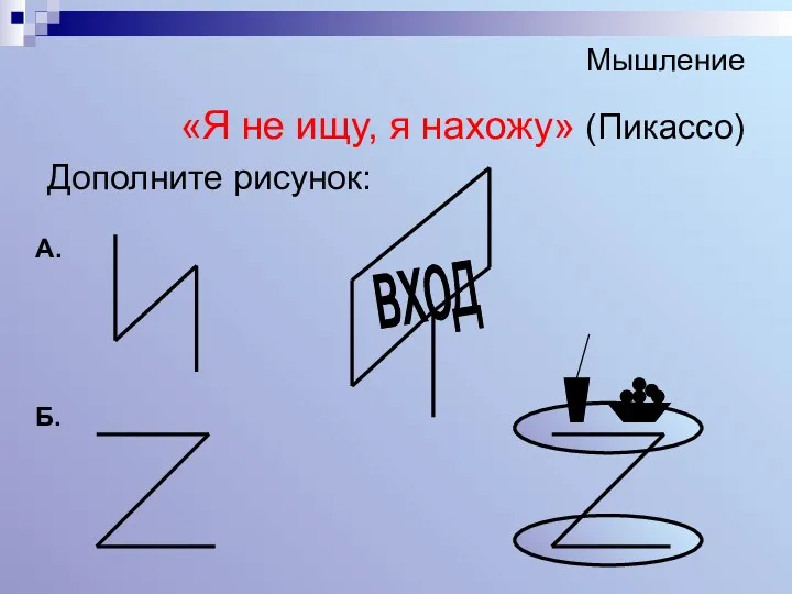 Мышление «Я не ищу, я нахожу» (Пикассо) Дополните рисунок: А. Б. вход