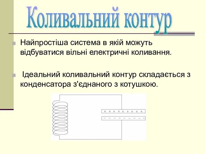 Найпростіша система в якій можуть відбуватися вільні електричні коливання. Ідеальний