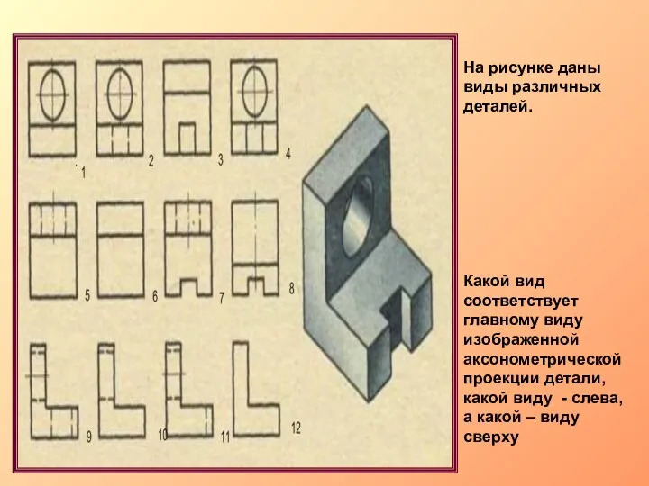 На рисунке даны виды различных деталей. Какой вид соответствует главному